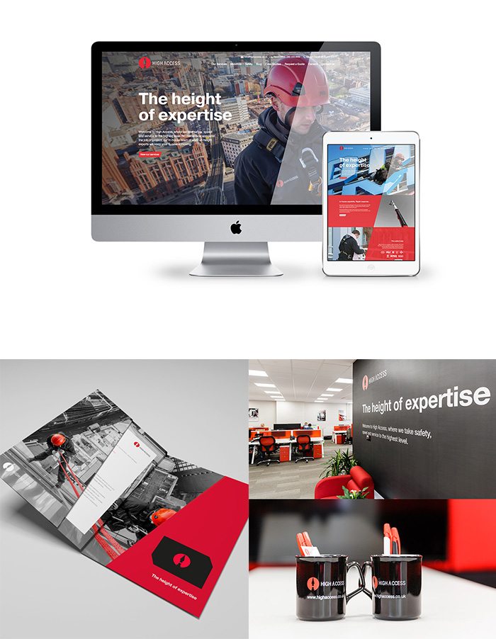 High Access website, brochure mugs and office environment