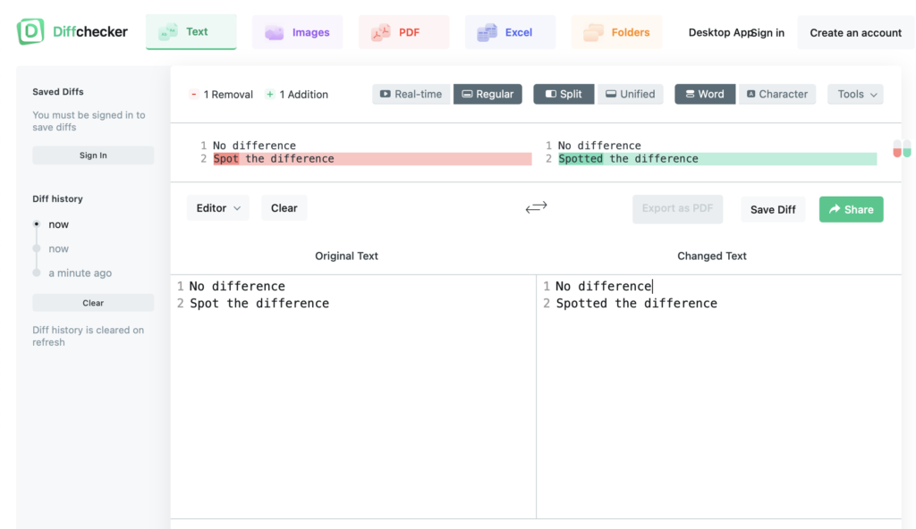 Diffchecker online comparison tool